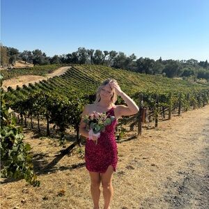 Francesca's Collections Pink One Shoulder Dress